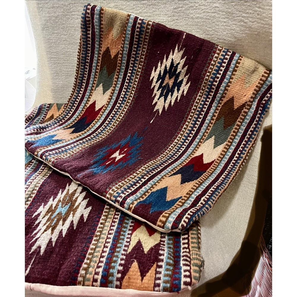 Southwestern Kilim Wool Pillow Cover 18x18 Burgundy Geometric Tribal Handwoven